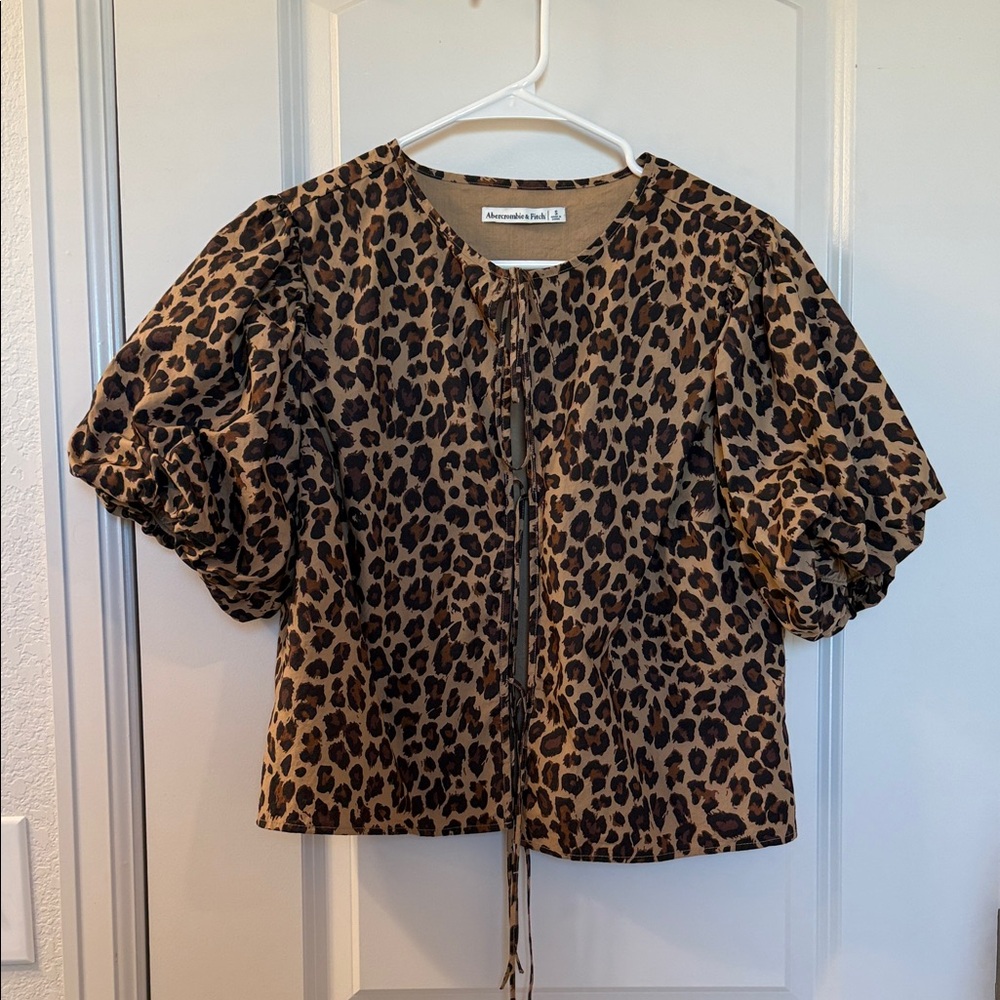 Abercrombie & Fitch Leopard Print Tie Front Short Sleeve Top - FINAL PRICE